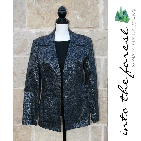 Designer Dina Bar-El Black & Pewter Jacket Size 10 - Picture 2 of 9